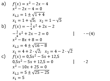 Quadratische Funktionen (Parabelön) der Funktionsklassen. Lösungen zum Aufgabensatz 05 Blatt 1/3 Grundlagen Bild 1 /© by www.fit-in-mathe-online.de