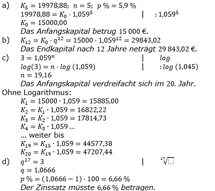 Zinseszinses Prüfungsaufgaben Lösungen zum Aufgabensatz 22 Blatt 3 A17 - A24 Bild 1/© by www.fit-in-mathe-online.de