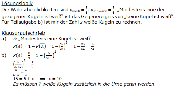 Urnenmodelle in der Stochastik Lösungen zum Aufgabensatz 3 Blatt 1/1 Grundlagen Bild 1 /© by www.fit-in-mathe-online.de)