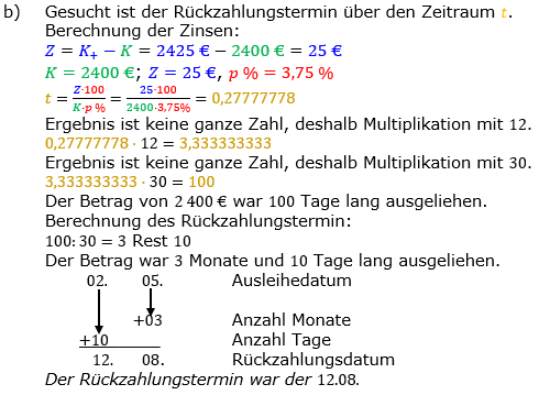 Zinsrechnung Zeitraum berechnen Lösungen zum Aufgabensatz 09 Blatt 2/1 Fortgeschritten Bild A2109L02/© by www.fit-in-mathe-online.de