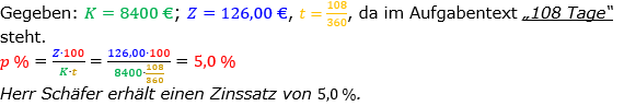 Zinsrechnung Zinssatz berechnen Lösungen zum Aufgabensatz 06 Blatt 1/1 Grundlagen Bild A1106L01/© by www.fit-in-mathe-online.de