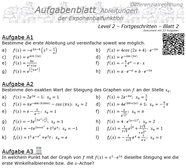 Ableitung der Exponentialfunktion Aufgabenblatt 2/2 / © by Fit-in-Mathe-Online.de