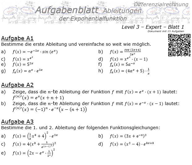 Ableitung der Exponentialfunktion Aufgabenblatt 3/1 / © by Fit-in-Mathe-Online.de