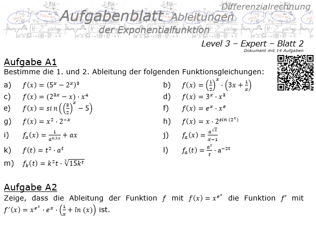 Ableitung der Exponentialfunktion Aufgabenblatt 3/2 / © by Fit-in-Mathe-Online.de
