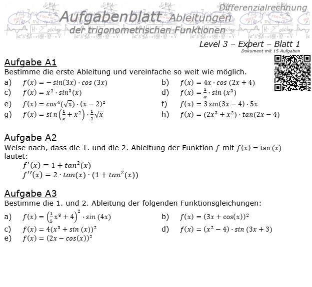 Ableitung der trigonometrischen Funktionen Aufgabenblatt 3/1 / © by Fit-in-Mathe-Online.de