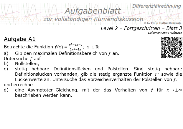 Kurvendiskussion gebrochen rationale Funktionen der Funktionsklassen Aufgabenblatt 2/3 / © by Fit-in-Mathe-Online.de