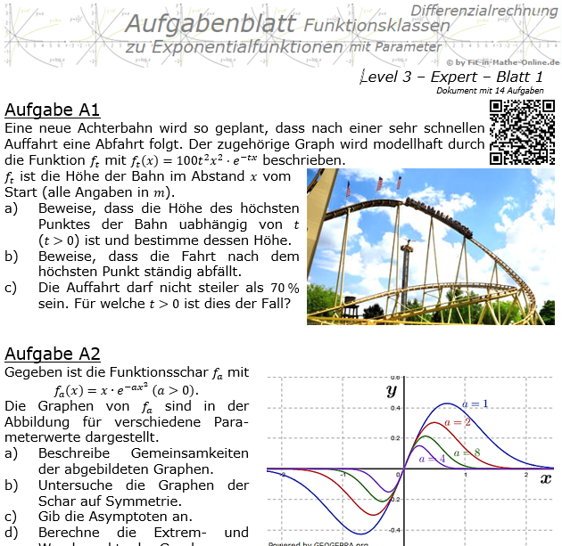 Exponentialfunktionen der Funktionsklassen Aufgabenblatt 3/1 / © by Fit-in-Mathe-Online.de