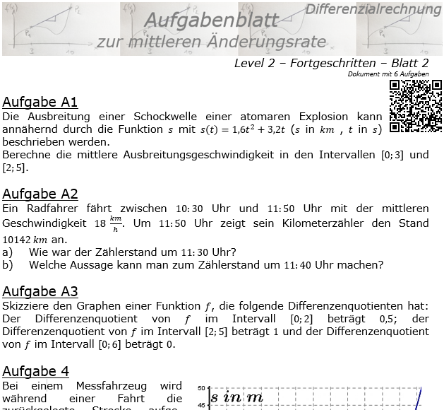 Mittlere Änderungsrate Aufgabenblatt 2/2 / © by Fit-in-Mathe-Online.de