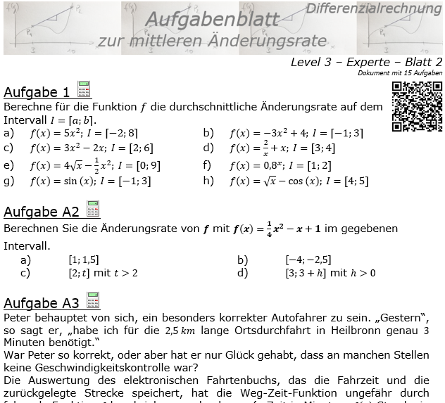 Mittlere Änderungsrate Aufgabenblatt 3/2 / © by Fit-in-Mathe-Online.de