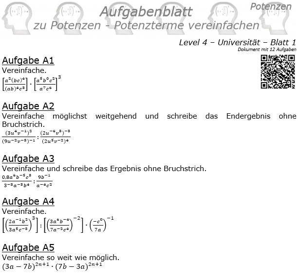 Potenzterme vereinfachen Aufgabenblatt Level 4 / Blatt 1 © by www.fit-in-mathe-online