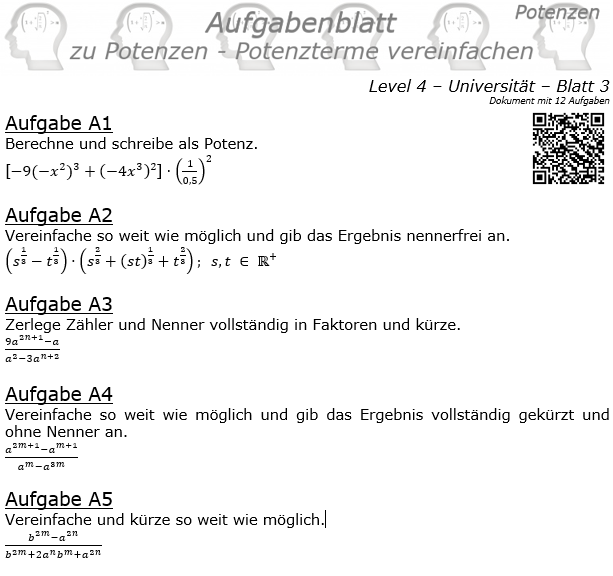 Potenzterme vereinfachen Aufgabenblatt Level 4 / Blatt 3 © by www.fit-in-mathe-online