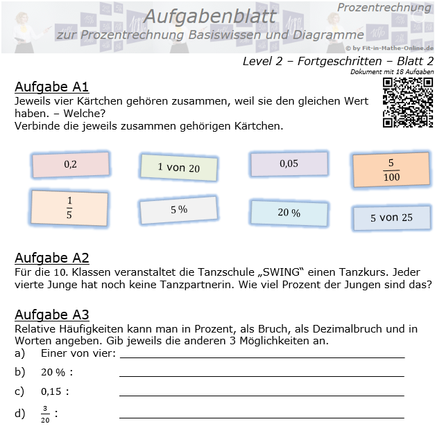 Prozentrechnung Basiswissen Aufgabenblatt 2/2 / © by Fit-in-Mathe-Online.de