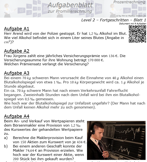 Promillerechnung Aufgabenblatt 2/1 / © by Fit-in-Mathe-Online.de
