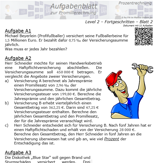 Promillerechnung Aufgabenblatt 2/2 / © by Fit-in-Mathe-Online.de