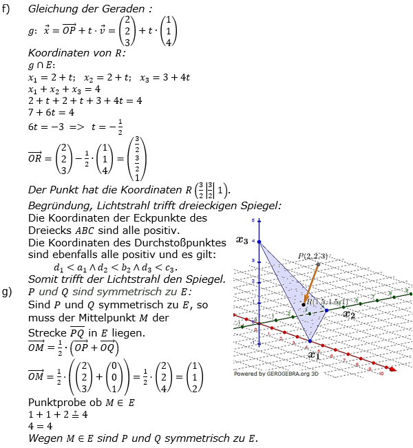 Lösung zur Abiturmusteraufgabe allg. bildendes Gymnasium Analytische Geometrie ab 2019 Mustersatz 05 Aufgabe B1 Bild 4/© by www.fit-in-mathe-online.de