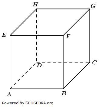 Betrachtet wird der abgebildete Würfel ABCDEFGH. (Abitur-Musteraufgabe Mustersatz M07 Wahlteil Analytische Geometrie ab 2019 Aufgabe B1 Grafik 1/© by www.fit-in-mathe-online.de)
