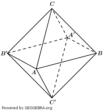 Der Körper ABA'B'CC' ist ein sogenanntes Oktaeder. Er besteht aus zwei Pyramiden mit dem Quadrat ABA'B' als gemeinsamer Grundfläche und den Pyramidenspitzen C bzw. C'./© by www.fit-in-mathe-online.de)