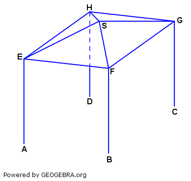 Ein Turm auf einem Spielplatz besteht aus vier 4,50 m langen, vertikal stehenden Pfosten, vier horizontalen Balken und einem Dach in Form einer geraden Pyramide. (Abitur allg. bildendes Gymnasium Wahlteilaufgaben Analytische Geometrie Mustersatz 11 B1/© by www.fit-in-mathe-online.de)