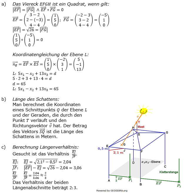 Lösung zur Abiturmusteraufgabe allg. bildendes Gymnasium Analytische Geometrie ab 2019 Mustersatz 11 Aufgabe B1 Bild 3/© by www.fit-in-mathe-online.de