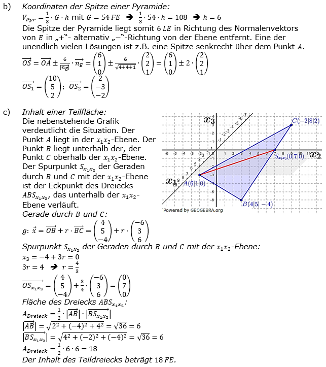 Lösung zur Abiturmusteraufgabe allg. bildendes Gymnasium Analytische Geometrie ab 2019 Mustersatz 11 Aufgabe B2 Bild 3/© by www.fit-in-mathe-online.de