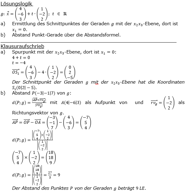 Lösung zur Abituraufgabe allg. bildendes Gymnasium Pflichtteilaufgaben 'Analytische Geometrie' 2019-6 Bild 1/© by www.fit-in-mathe-online.de