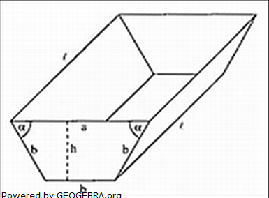 Eine Firma stellt aus Holzbrettem der Länge l und der Breite b oben offene Blumentröge mit trapezförmigem Querschnitt her (siehe Abb.). (Abitur allg. bildendes Gymnasium Wahlteilaufgaben Analysis 2004-21/© by www.fit-in-mathe-online.de)