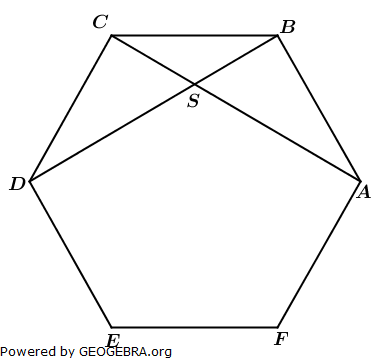 Gegeben ist das regelmäßige Sechseck ABCD. (Abitur allg. bildendes Gymnasium Wahlteilaufgaben Analytische Geometrie 2006-B12/© by www.fit-in-mathe-online.de)
