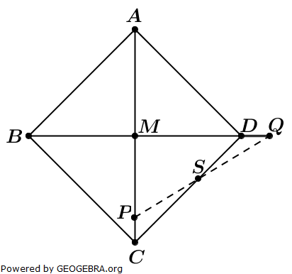 Das Quadrat ABCD hat den Mittelpunkt M. Die Punkte P und Q werden so gewählt,... (Abitur allg. bildendes Gymnasium Wahlteilaufgaben Analytische Geometrie 2010-B22/© by www.fit-in-mathe-online.de)