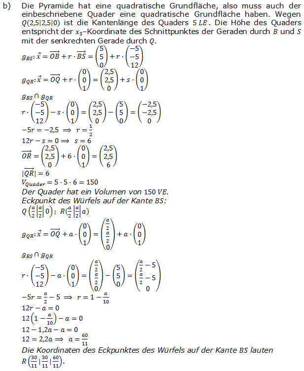 Abitur allg. bildendes Gymnasium Wahlteil Analytische Geometrie 2014-B1 Lösung Bild 2 Abitur allg. bildendes Gymnasium Wahlteil Analytische Geometrie 2014-B1 Lösung Bild 2/© by www.fit-in-mathe-online.de