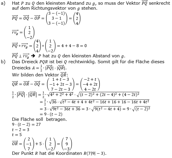 Lösung Leistungskurs Pflichtteil Anlalytische Geometrie A6/Teil1 Abitur BW 2021. (Grafik A21106L01 Abitur allg. bildendes Gymnasium Leistungskurs Pflichtteil Analytische Geometrie 2021 Aufgabe 6 / Teil 1/© by www.fit-in-mathe-online.de)