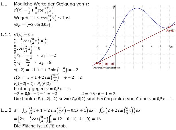Abituraufgaben Berufsgymnasium Teil 2 mit Hilfmittel Analysis Mustersatz 7 Lösung Bild 1 Abituraufgaben Berufsgymnasium Teil 2 mit Hilfmittel Analysis Mustersatz 7 Lösung Bild 1/© by www.fit-in-mathe-online.de