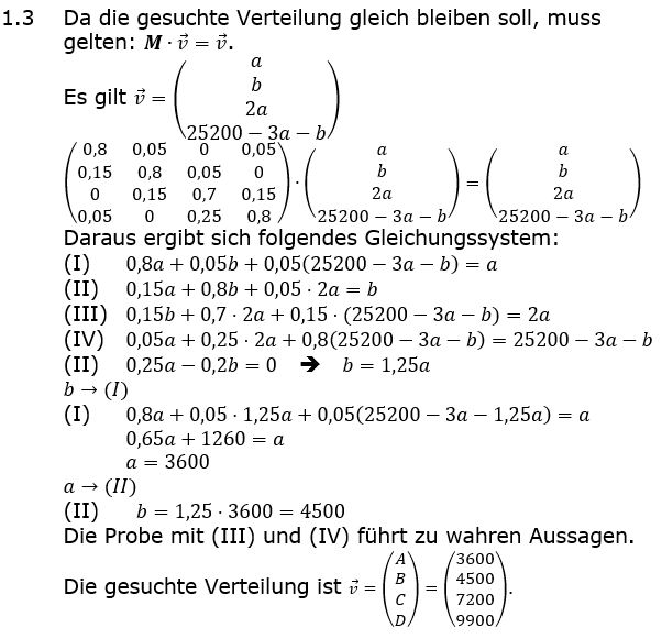 Abituraufgaben Berufsgymnasium Teil 4 mit Hilfmittel Matrizen und Prozesse Abituraufgabe 2022 Aufgabe A01 Lösung Bild 2/© by www.fit-in-mathe-online.de