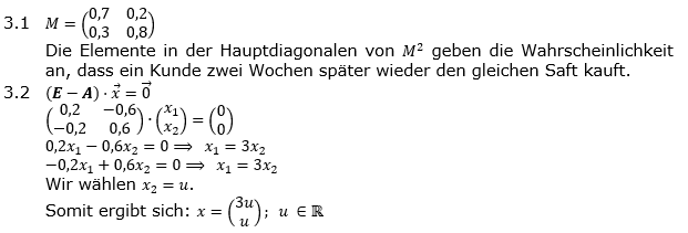 Abituraufgaben Berufsgymnasium Teil 1 ohne Hilfmittel Matrizen und Prozesse Musteraufgabe 1 Lösung Bild 1/© by www.fit-in-mathe-online.de