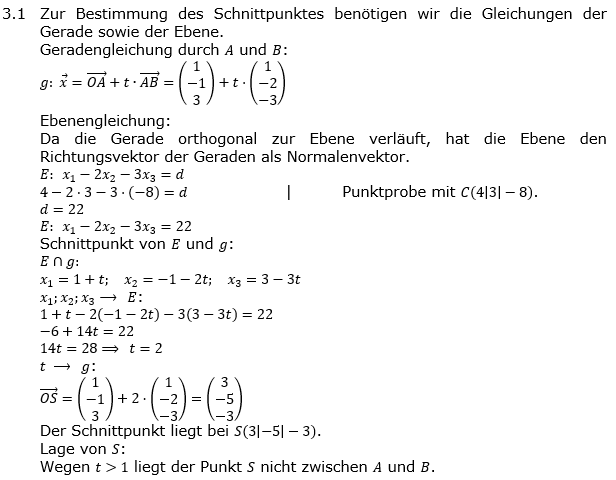 Abituraufgaben Berufsgymnasium Teil 1 ohne Hilfmittel Vektorgeometrie Mustersatz 3 Lösung Bild 1/© by www.fit-in-mathe-online.de)