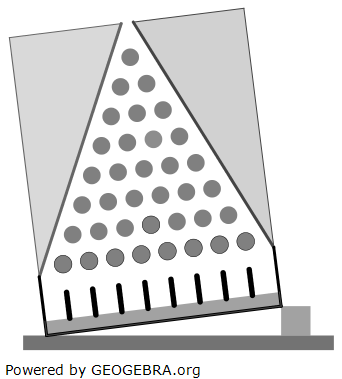 Jemand stellt ein Galton-Brett der Länge acht schräg auf (vgl. Abbildung). (Abituraufgaben Berufsgymnasium Teil 3 mit Hilfsmittel Stochastik - Abiturprüfung 2021 Bild A21A0102/© by www.fit-in-mathe-online.de)