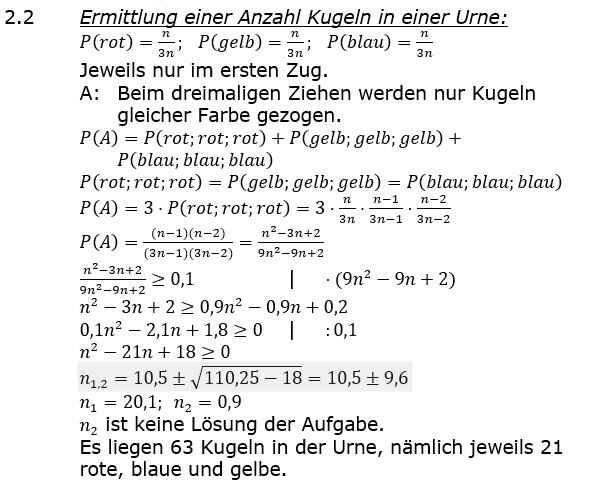 Abituraufgaben Berufsgymnasium Teil 3 mit Hilfmittel Stochastik Abitur 2022 Aufgabe 2 Lösung Bild 2/© by www.fit-in-mathe-online.de