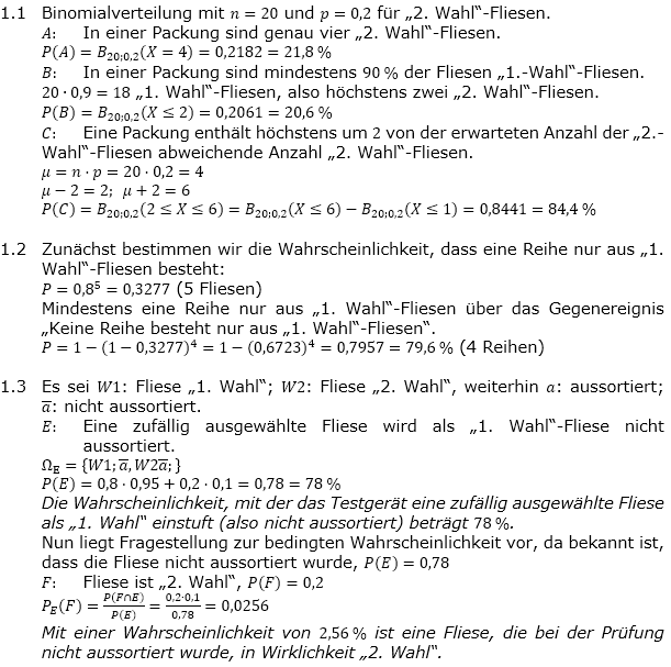 Abituraufgaben Berufsgymnasium Teil 3 mit Hilfmittel Stochastik Mustersatz 11 Lösung Bild 1 Abituraufgaben Berufsgymnasium Teil 3 mit Hilfmittel Stochastik Mustersatz 11 Lösung Bild 1/© by www.fit-in-mathe-online.de
