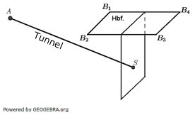 Die Grundfläche eines Hauptbahnhofs (Hbf.) wird durch ein Viereck mit den Eckpunkten B1(0|1|0), B2(3|0|0), B3(5|6|0) und B4(2|7|0) modelliert. (Abituraufgabe BG Teil 4 Vektorgeometrie Grafik A19A0102 Bild 1/© by www.fit-in-mathe-online.de)
