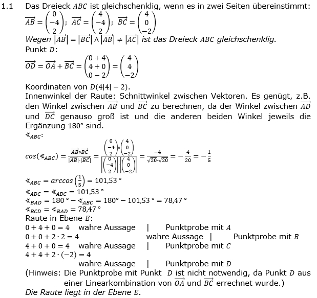 Abituraufgaben Berufsgymnasium Teil 4 mit Hilfmittel Vektorgeometrie Mustersatz 3 Lösung Bild 1/© by www.fit-in-mathe-online.de