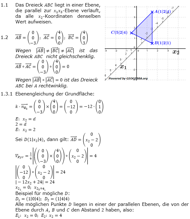 Abituraufgaben Berufsgymnasium Teil 4 mit Hilfmittel Vektorgeometrie Mustersatz 4 Lösung Bild 1 Abituraufgaben Berufsgymnasium Teil 4 mit Hilfmittel Vektorgeometrie Mustersatz 4 Lösung Bild 1/© by www.fit-in-mathe-online.de