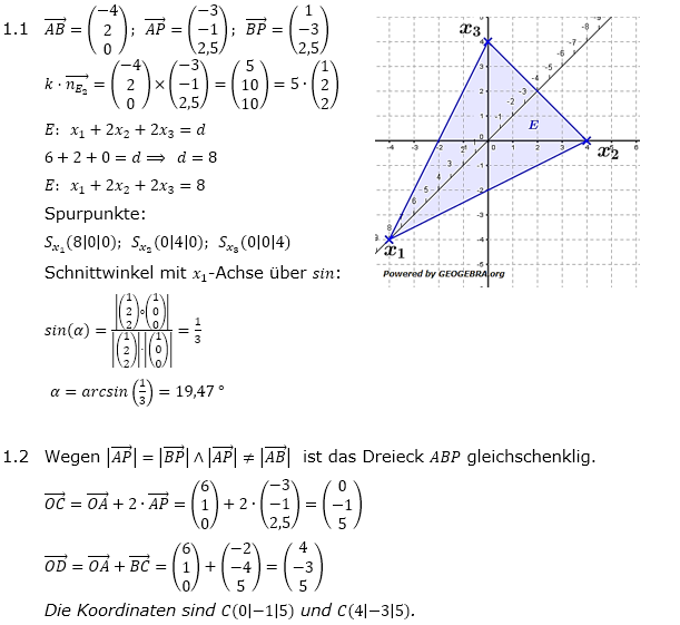 Abituraufgaben Berufsgymnasium Teil 4 mit Hilfmittel Vektorgeometrie Mustersatz 5 Lösung Bild 1 Abituraufgaben Berufsgymnasium Teil 4 mit Hilfmittel Vektorgeometrie Mustersatz 5 Lösung Bild 1/© by www.fit-in-mathe-online.de
