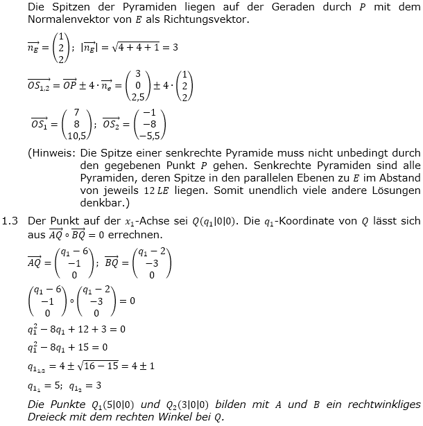 Abituraufgaben Berufsgymnasium Teil 4 mit Hilfmittel Vektorgeometrie Mustersatz 5 Lösung Bild 2/© by www.fit-in-mathe-online.de