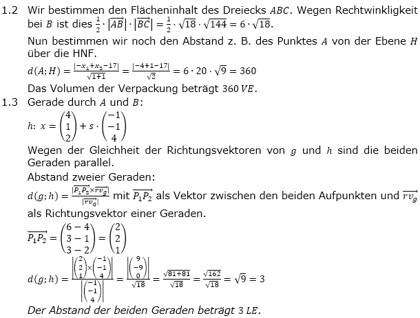 Abituraufgaben Berufsgymnasium Teil 4 mit Hilfmittel Vektorgeometrie Mustersatz 6 Lösung Bild 2/© by www.fit-in-mathe-online.de