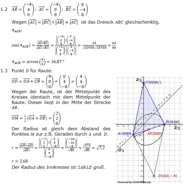 Abituraufgaben Berufsgymnasium Teil 4 mit Hilfmittel Vektorgeometrie Mustersatz 7 Lösung Bild 2 Abituraufgaben Berufsgymnasium Teil 4 mit Hilfmittel Vektorgeometrie Mustersatz 7 Lösung Bild 2/© by www.fit-in-mathe-online.de