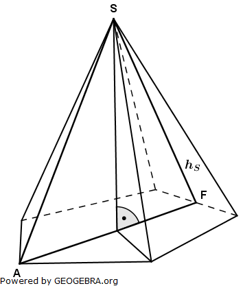 Von einer regelmäßigen fünfseitigen Pyramide sind gegeben: (Realschulabschluss Besondere Pyramiden Aufgabengraphik Wahlteil W2a/2009/© by www.fit-in-mathe-online.de)