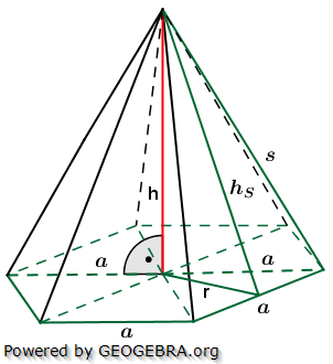 Berechnungsformeln der Höhe h einer Sechseck-Pyramide/© by www.fit-in-mathe-online.de