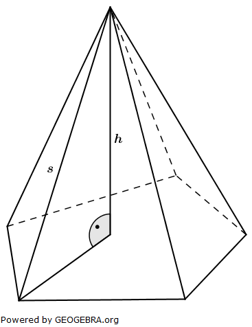 Von einer regelmäßigen fünfseitigen Pyramide sind gegeben: (Realschulabschluss Besondere Pyramiden Aufgabengraphik Pflichtteil P3/2008) Von einer regelmäßigen fünfseitigen Pyramide sind gegeben: (Realschulabschluss Besondere Pyramiden Aufgabengraphik Pflichtteil P3/2008/© by www.fit-in-mathe-online.de)