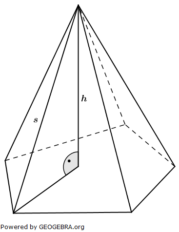 Von einer regelmäßigen fünfseitigen Pyramide sind gegeben: (Realschulabschluss Besondere Pyramiden Aufgabengraphik Pflichtteil P3/2008/© by www.fit-in-mathe-online.de)