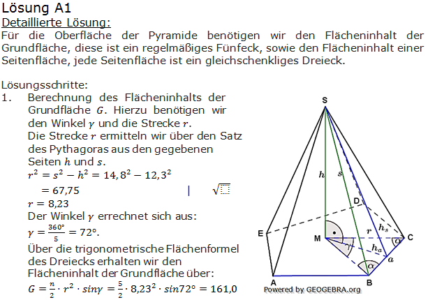 Realschulabschluss Besondere Pyramiden Lösungen Übungsaufgabe A1 Bild 1/© by www.fit-in-mathe-online.de