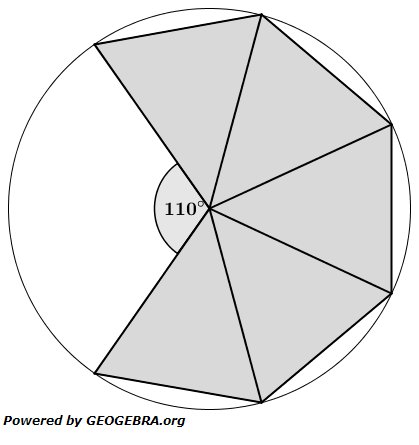 Aus einer Kreisfläche wird die Mantelfläche einer regelmäßigen, fünfseitigen Pyramide ausgeschnitten. (Realschulabschluss Besondere Pyramiden Aufgabengraphik Wahlteil W2a/2016/© by www.fit-in-mathe-online.de)